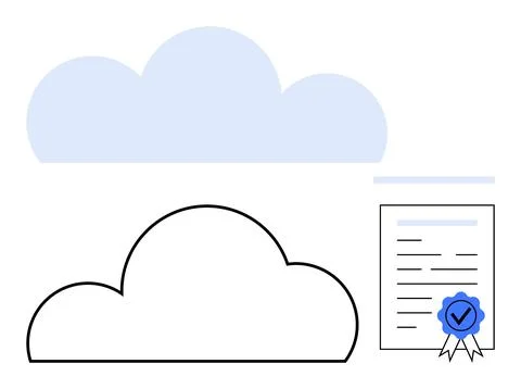 Cloud Computing Certification Concept with Document and Approval Badge Stock Illustration