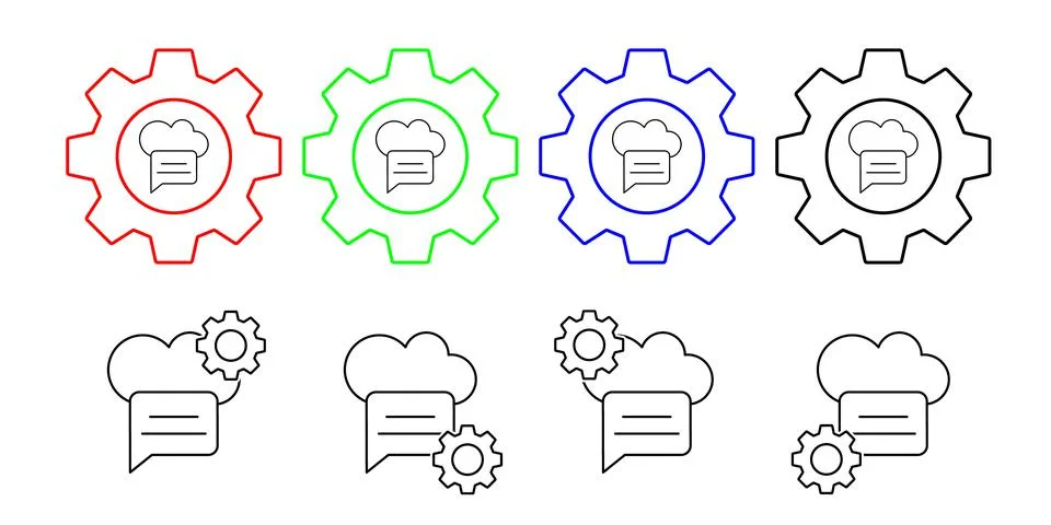 Cloud computing, chat bubble, seo vector icon in gear set illustration for ui Illustration