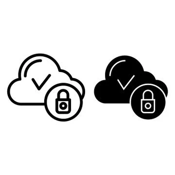 Cloud computing with check line and glyph icon. Cloud security vector Stock Illustration