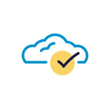 Cloud computing with check symbol lineal color style Illustrazione stock