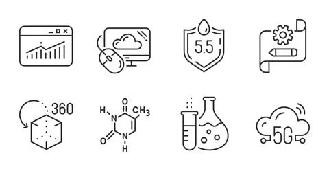Cloud computing, Chemistry flask and Chemical formula icons set. Vector 스톡 일러스트