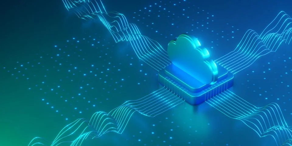 Cloud Computing Chip with Flowing Digital Circuit Lines 스톡 일러스트