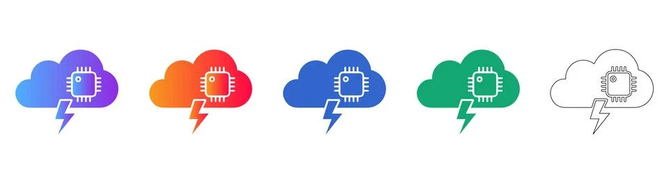 Cloud Computing Chip Icon Set for Tech Infrastructure Stock Illustration