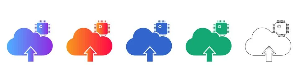 Cloud Computing Chip Upload Icon Set Stock Illustration
