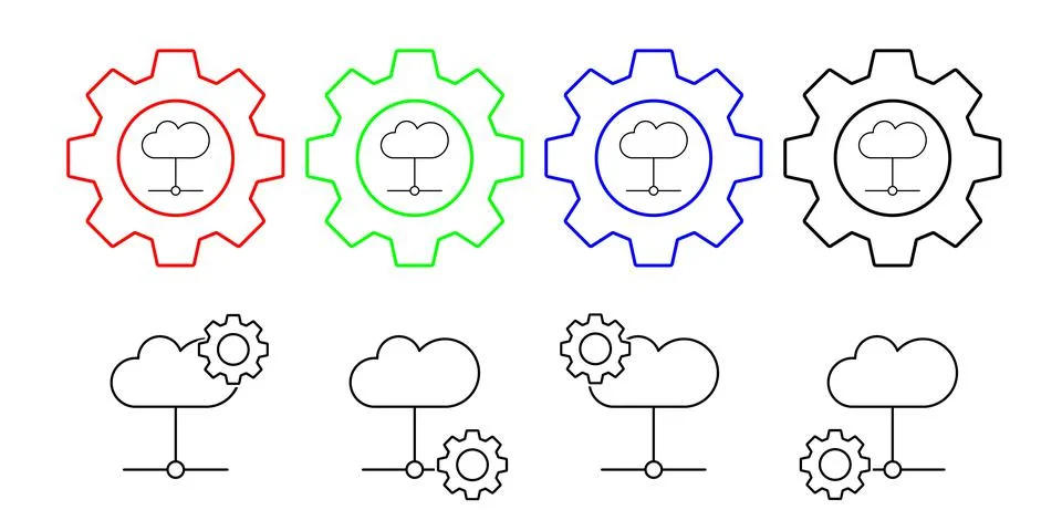 Cloud computing, circles, seo vector icon in gear set illustration for ui and ux Stockillustratie