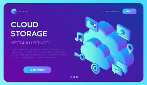 Cloud computing. Cloud with apps. Data storage device,media server. Web hosti Illustrazione stock