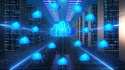 Cloud computing - cloud big data interactive connection - server room Stock Footage 168114491