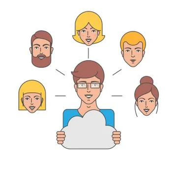 Cloud computing, cloud networking, data sharing concept vector illustration Stock Illustration