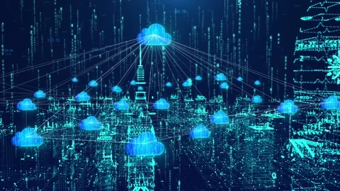 Cloud computing cloud service smart technology city information network  Stock Footage 146116609