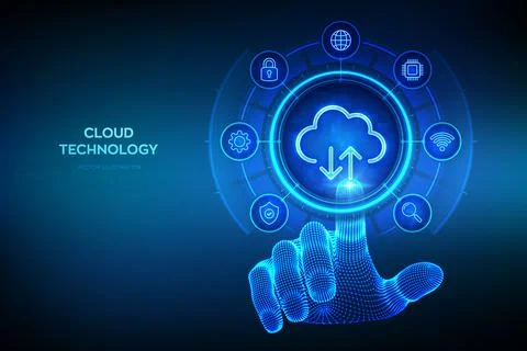 Cloud computing. Cloud services technology concept. Database storage, Data .. Stock Illustration