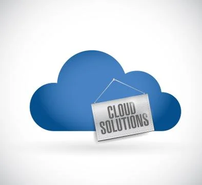 Cloud computing, cloud solutions hanging banner Illustrazione stock