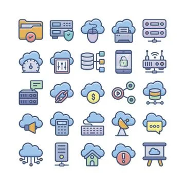 Cloud Computing, Cloud Storage and Databases Flat Vectors Stock Illustration