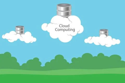 Cloud computing with clouds and database as a symbol Stockillustratie