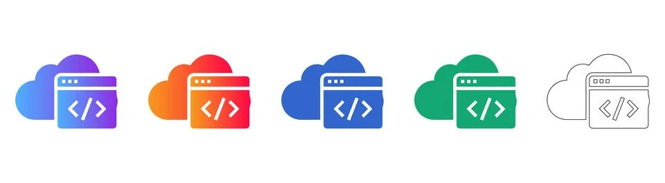 Cloud Computing Code Development Icons Illustrazione stock