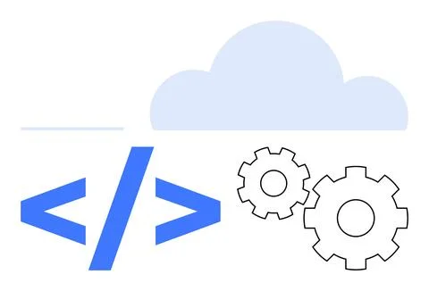 Cloud Computing with Coding and Gear Symbols Representing Integration and D.. Stock Illustration