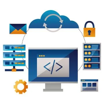 Cloud computing coding computer databse Illustrazione stock