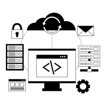 Cloud computing coding computer databse Stock Illustration