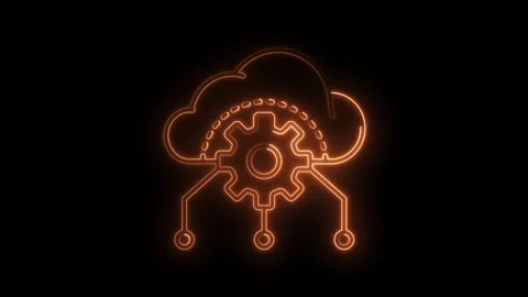 Cloud computing with cogwheel and circuits glowing neon orange outline isol.. Stock Footage 316672948
