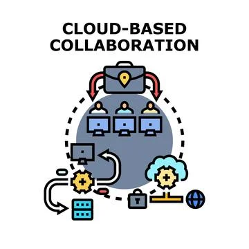 Cloud computing collaboration creating successful business solutions Stock Illustration