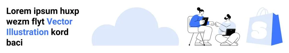 Cloud Computing Collaboration with Shopping Integration and Digital Workspace Stock Illustration