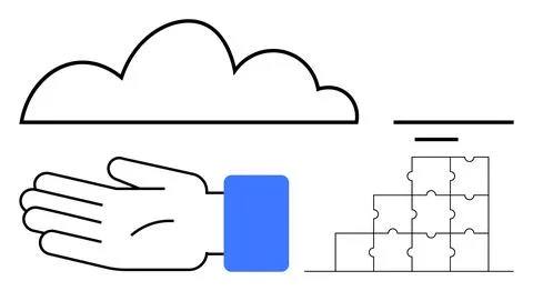 Cloud Computing, Collaborative Solutions, and Collective Effort Represented.. Stock Illustration