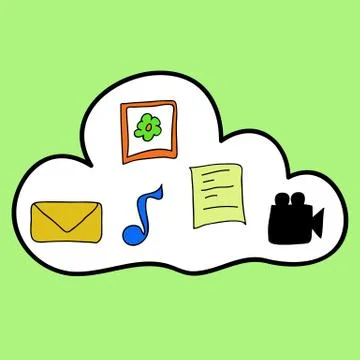 Cloud computing in colorful doodle style Stock Illustration