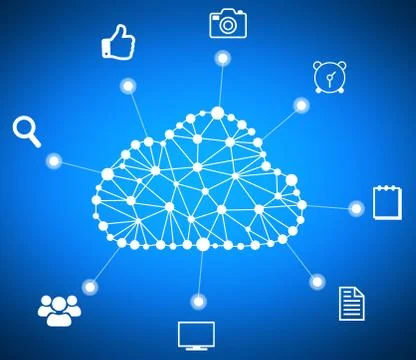 Cloud computing computer data and icons around Stock Illustration