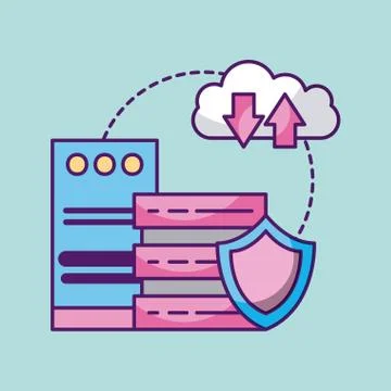 Cloud computing computer data center security download and upload information 스톡 일러스트