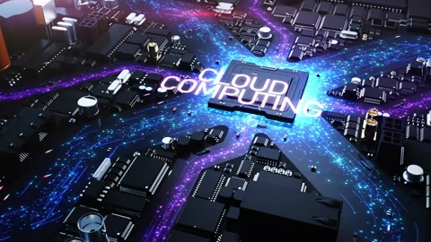 Cloud computing . computer hardware style city with the effect of computing t Stock Footage 223159096
