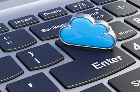 Cloud computing on computer keyboard, 3D rendering Cloud computing on comp... Stock Photos
