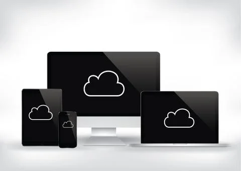 Cloud computing - computer, laptop, tablet and smartphone vector illustration Illustrazione stock