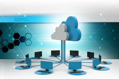 Cloud computing with computer network in color background Stock Illustration