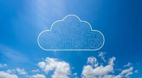 Cloud computing computer technology icon with circuit board pattern texture i Stockillustratie