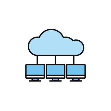Cloud computing computers center internet flat line style Illustrazione stock