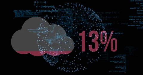 Cloud computing concept with 14% text over digital data and code animation Stock Footage 304010860