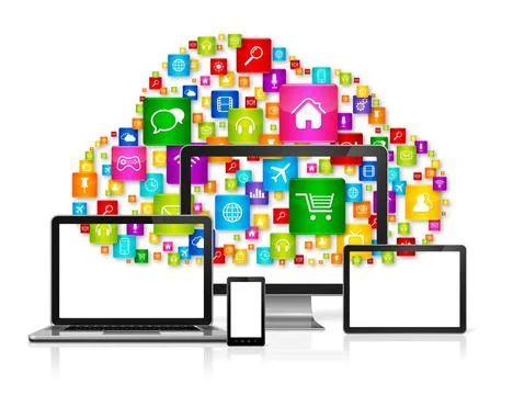  Cloud computing concept 3D Cloud computing concept and computer set Copyr... Stock Photos