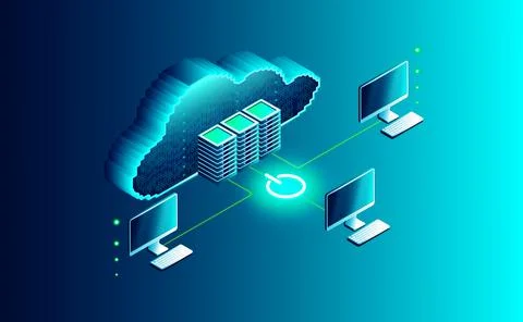 Cloud Computing Concept - 3D Illustration of Computers Connected to the Digit Stock Illustration