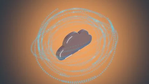 Cloud computing concept. 3d render of cloud generating and processing data over Illustrazione stock