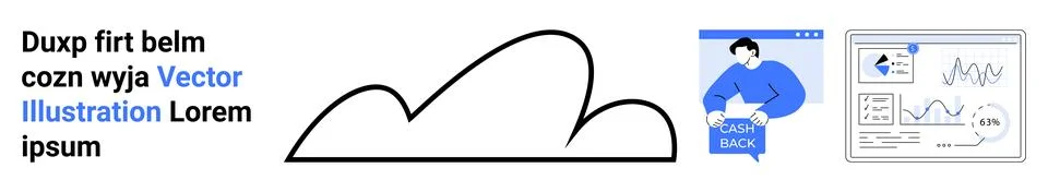 Cloud Computing Concept with Analyst and Analytics Dashboard Elements 스톡 일러스트