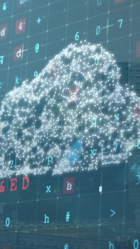 Cloud computing concept animation over cityscape with binary code and numbers Video stock 319977366