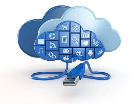 Cloud computing concept. apps and usb. Illustrazione stock