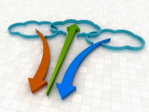 Cloud Computing concept background with colorful arrows on white floor Stock Illustration