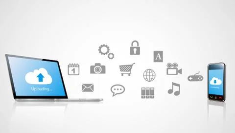 Cloud Computing concept background with a lot of applications Stock Illustration