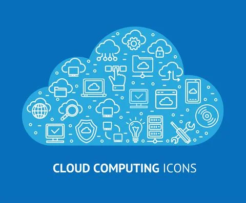 Cloud Computing Concept Banner Card. Vector Stock Illustration