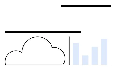 Cloud Computing Concept with Bar Graph and Minimal Lines in Black and Blue Stock Illustration