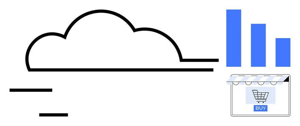 Cloud computing concept with bar graph and online shopping cart store Stock Illustration