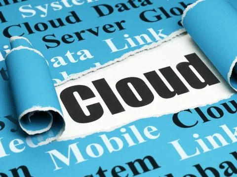 Cloud computing concept: black text Cloud under the piece of  torn paper Illustrazione stock