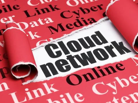 Cloud computing concept: black text Cloud Network under the piece of  torn paper 스톡 일러스트