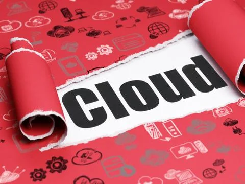 Cloud computing concept: black text Cloud under the piece of  torn paper Illustrazione stock