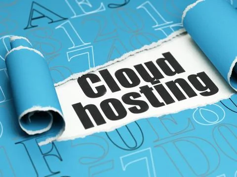 Cloud computing concept: black text Cloud Hosting under the piece of  torn paper Stock Illustration